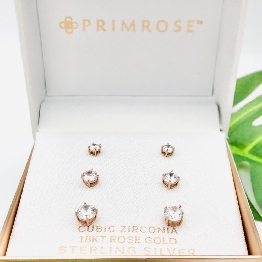 Primrose 18K Rose Gold Cubic Zirconia Earring Set - Picture 3 of 9